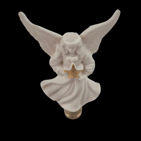Lenox Angel Lamp Finial Matte Bisque Porcelain Gold Star Vintage Christmas Decor - Picture 2 of 10